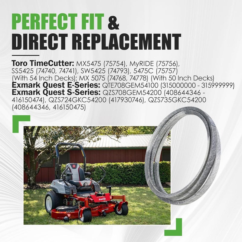 GEATaaT 130-0843 Mower Deck Belt Fit for Toro TimeCutter 75754 75756 74740 74741 74793 75757 54'' Deck, 74768 74778 50'' Deck & Exmark Quest E/S-Series Zero Turn Mower Replace# 130-0843-SL (0.5" X 144.4") - Image 3